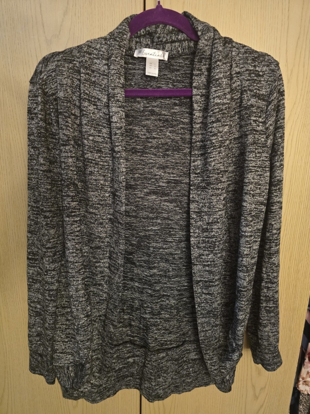 Essentials Black & Gray Heather Open-Front Women's Cardigan